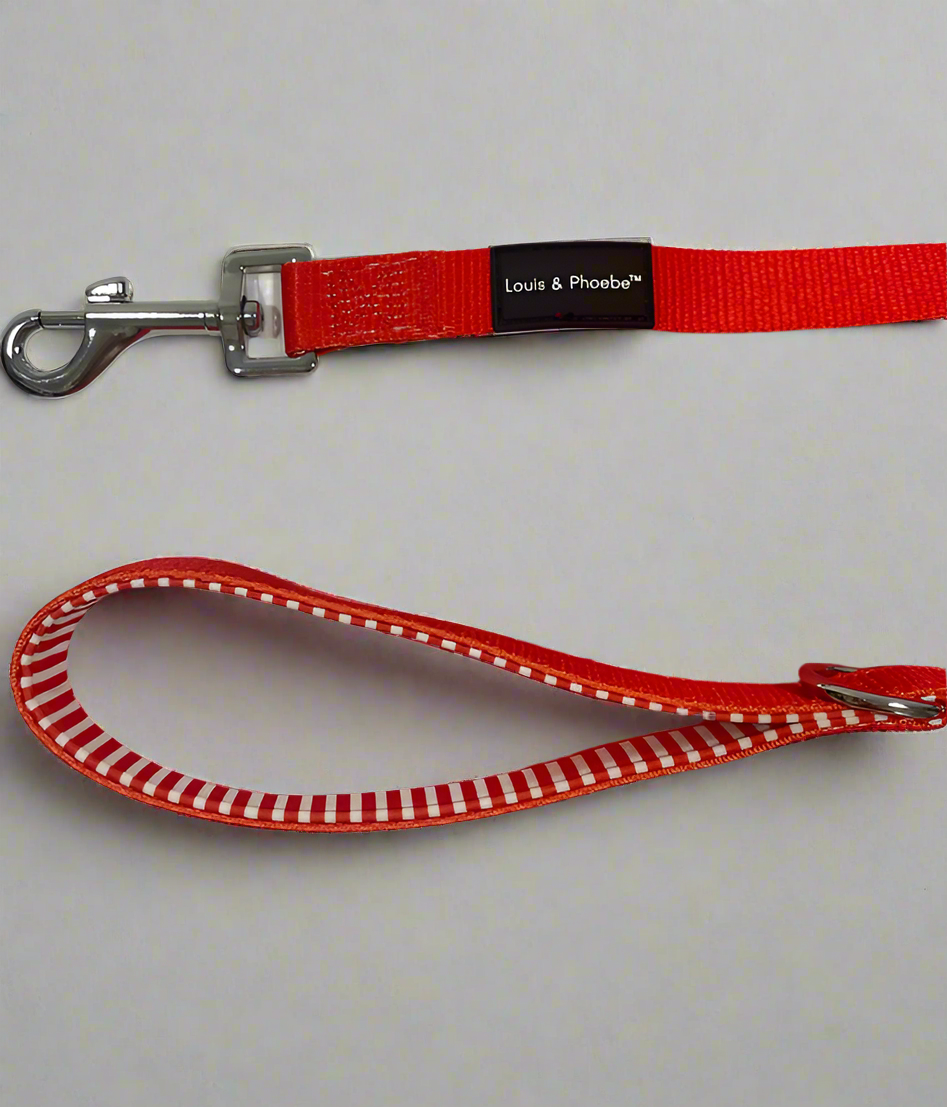 Padded handle dog lead - Candy Stripe Leash -Red