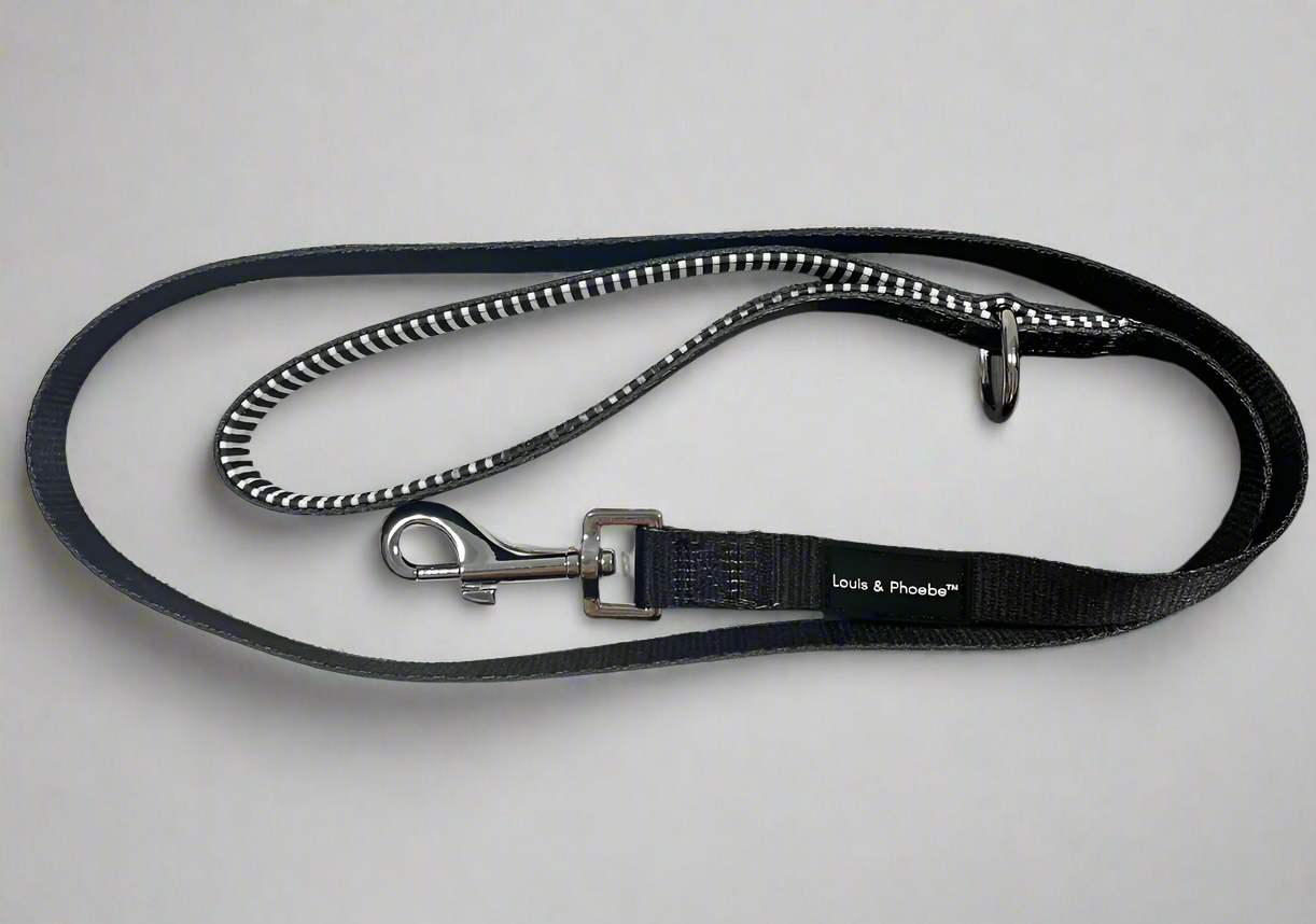 Padded handle dog lead - Striped Dog Lead - Black