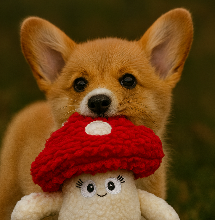 Tiny the toadstool- treat hiding plush dog toy