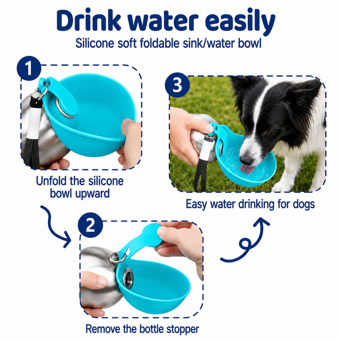 Non-Toxic Dog Travel Water Bottle- Pals For Paws - Stainless Steel - Blue