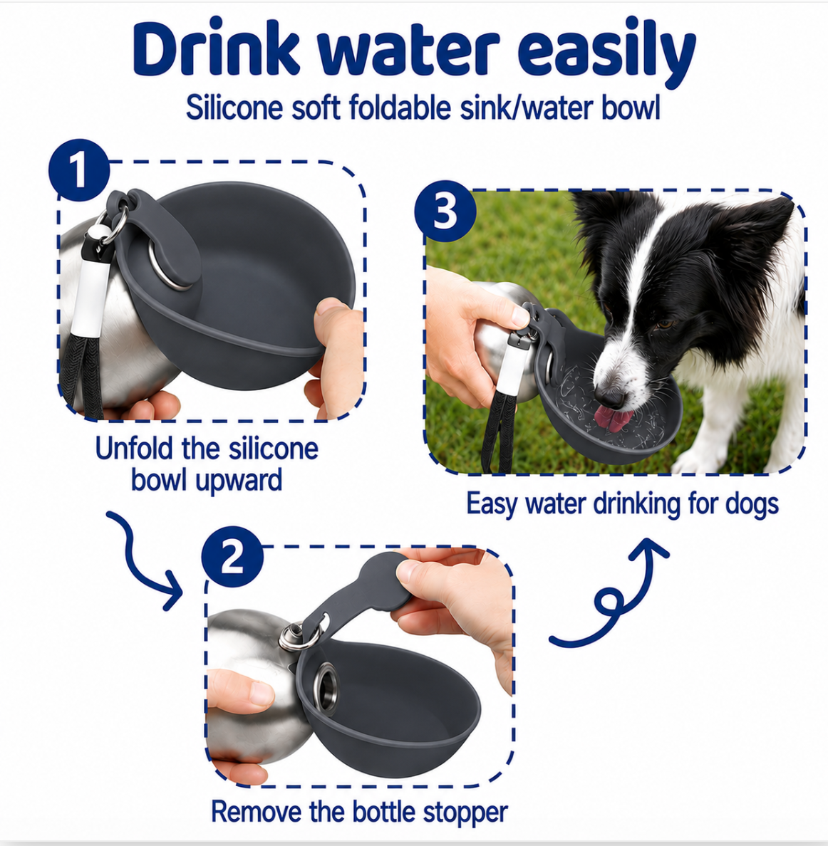 Non-Toxic Dog Travel Water Bottle- Pals For Paws - Stainless Steel - Grey