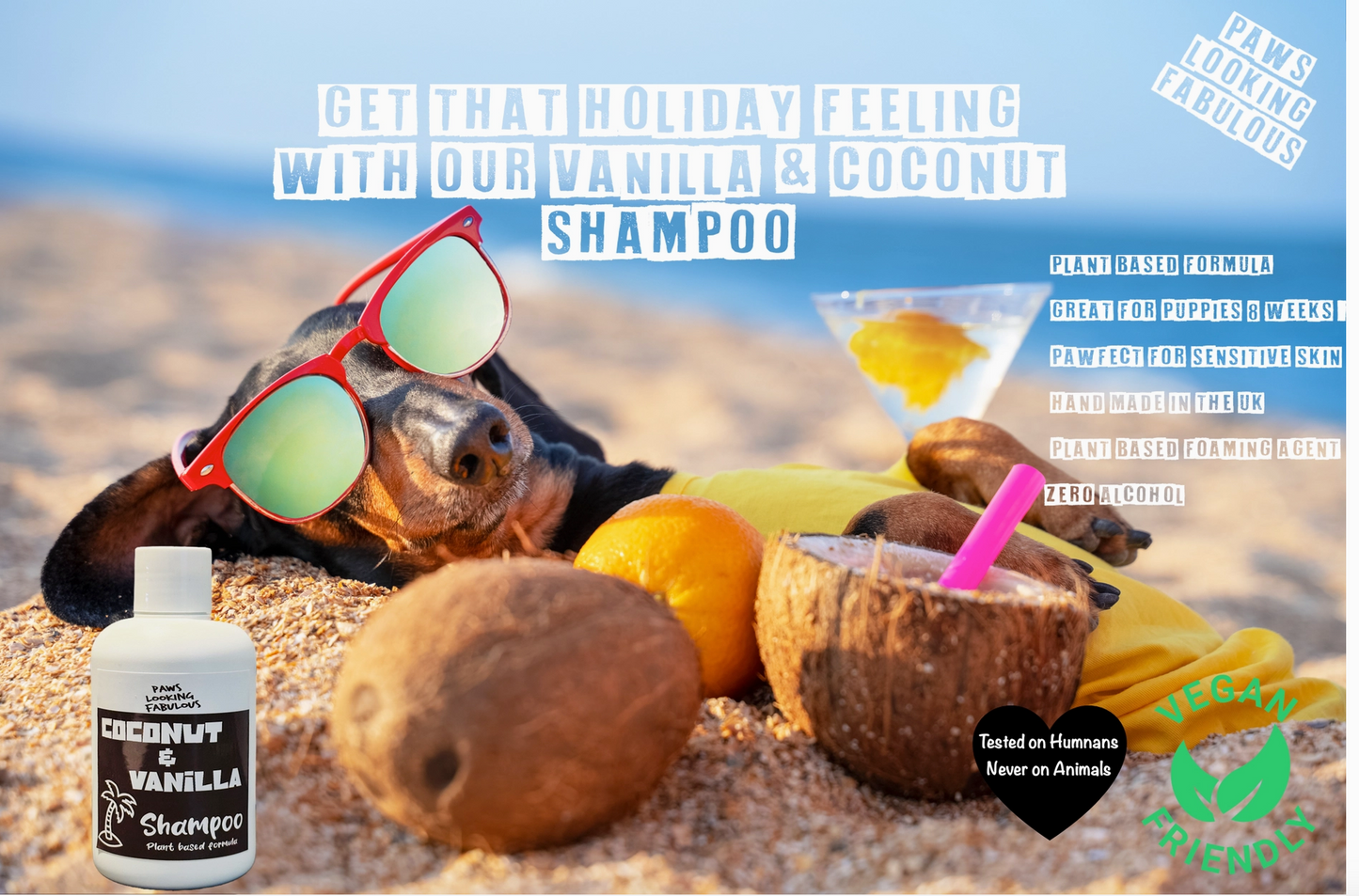 Coconut & Vanilla Dog Shampoo | Vegan | Sensitive Skin -250ml image 2