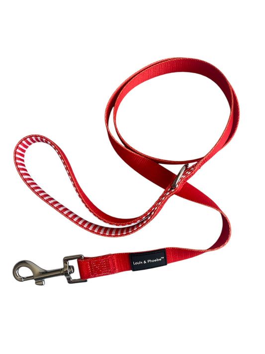 Padded handle dog lead - Candy Stripe Leash -Red