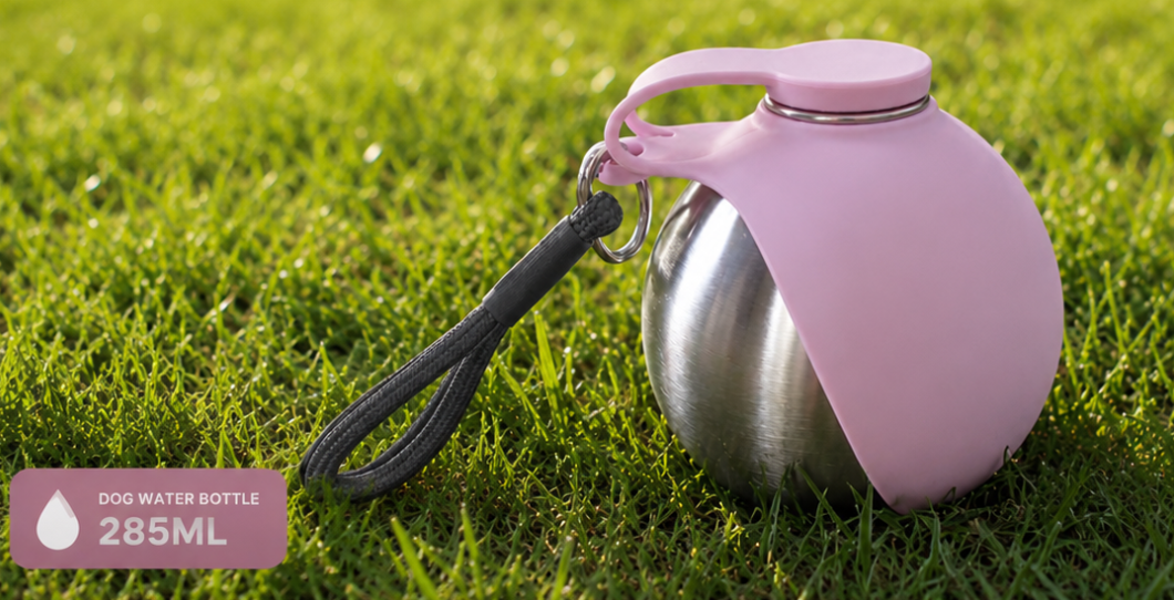 Non-Toxic Dog Travel Water Bottle- Pals For Paws - Stainless Steel -Pink