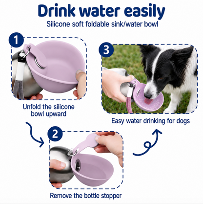Non-Toxic Dog Travel Water Bottle- Pals For Paws - Stainless Steel -Pink
